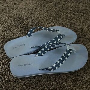 Vera Bradley Light Blue Flip Flops with Patterned Straps